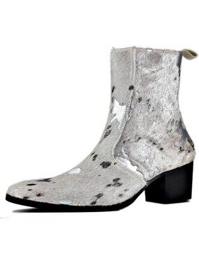 🆕Men's Silver Dress Boot Casual Chelsea Fashion Stylish Ankle High Heels Boots